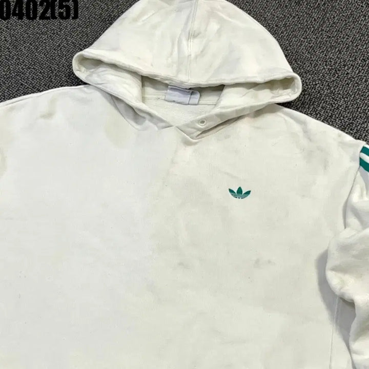 [BUNJANG] Adidas White/Green Three-Stripes Hoodie (Size S) / 아디다스 화이트/그린 삼선 후드티s 0402