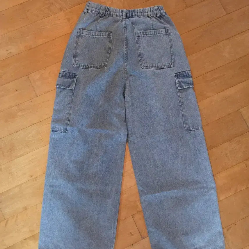 [BUNJANG] Light Blue Denim Cargo Wide Pants / 연청 데님 카고 와이드 팬츠