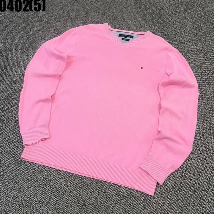 [BUNJANG] Tommy Hilfiger Pink V-neck Knit M / 타미힐피거 핑크 브이넥 니트m 0402