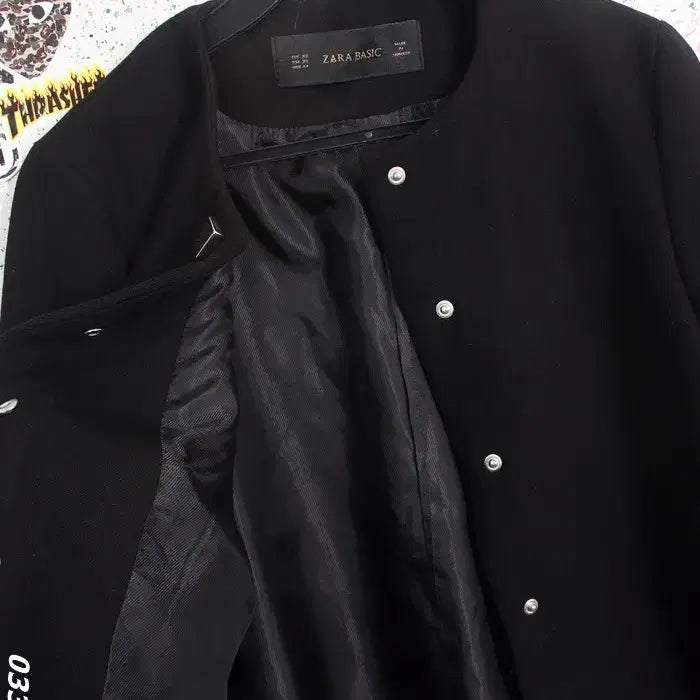 [BUNJANG] ZARA Simple Black No-Collar Jacket (XS) - Women&