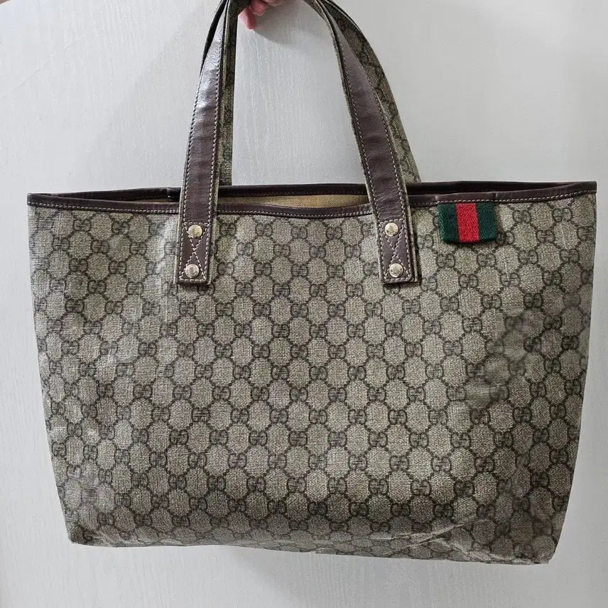 [BUNJANG] Gucci GG Logo Leather Trimmed Pattern Shopper Bag / 급처) 구찌 GG로고 레더 트리밍 패턴 쇼퍼백 (정품 100%)