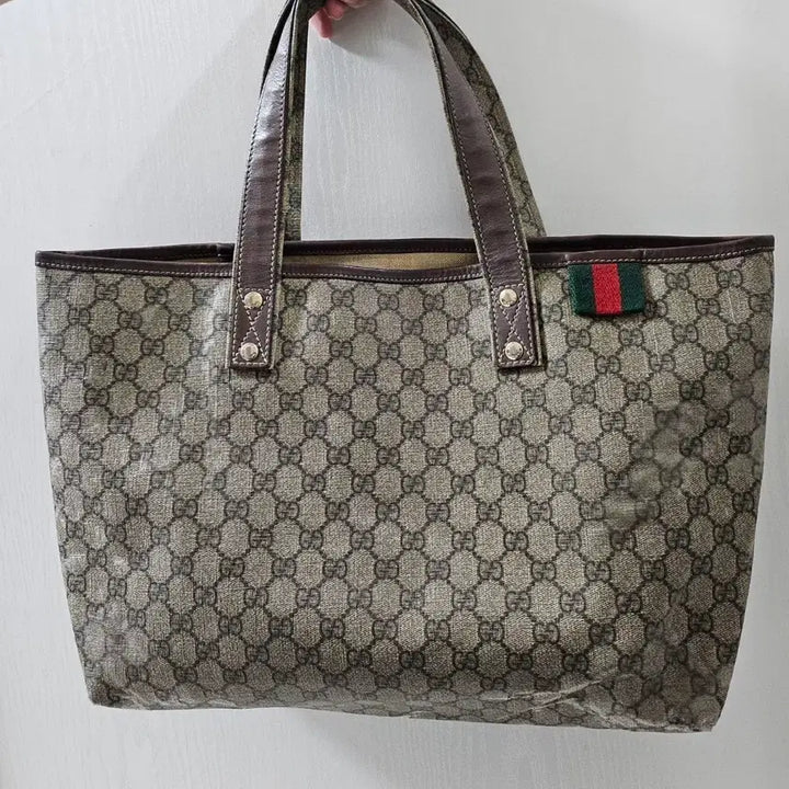 [BUNJANG] Gucci GG Logo Leather Trimmed Pattern Shopper Bag / 급처) 구찌 GG로고 레더 트리밍 패턴 쇼퍼백 (정품 100%)