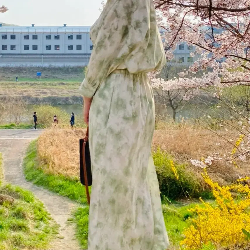 [BUNJANG] Tie-dye Long Dress Green/White / 타이다이 롱 원피스 그린/화이트