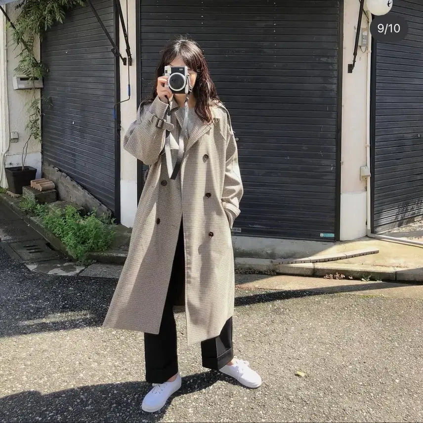 [BUNJANG] 98℃ Check Long Trench Coat / 98도씨 체크 롱 트렌치코트