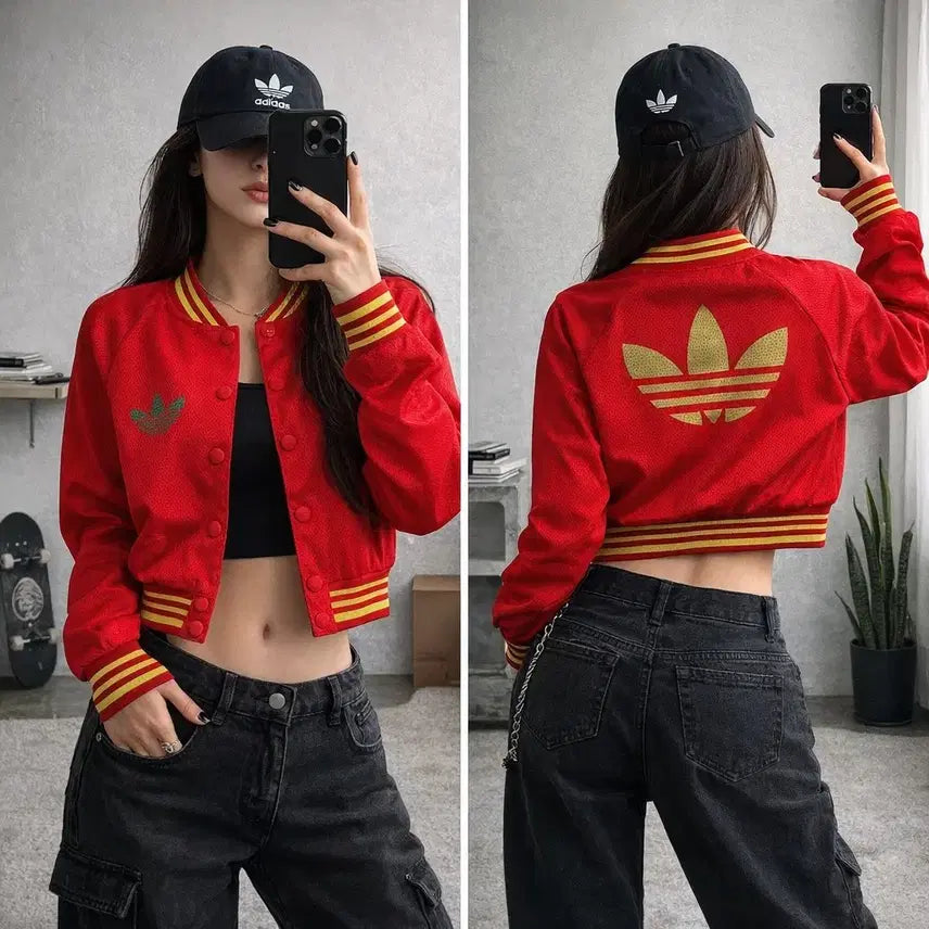 [SOLD OUT] 아디다스 오리지널 빅트레포일 레드 크롭 봄버 자켓 S