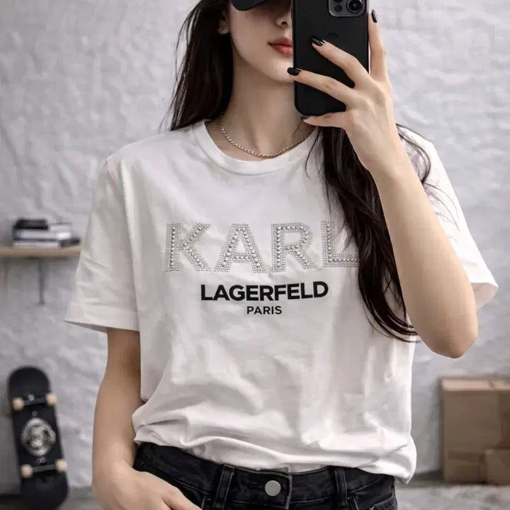 [BUNJANG] Karl Lagerfeld Logo T-shirt / 칼 라거펠트 KARL 로고 반팔티 화이트 55