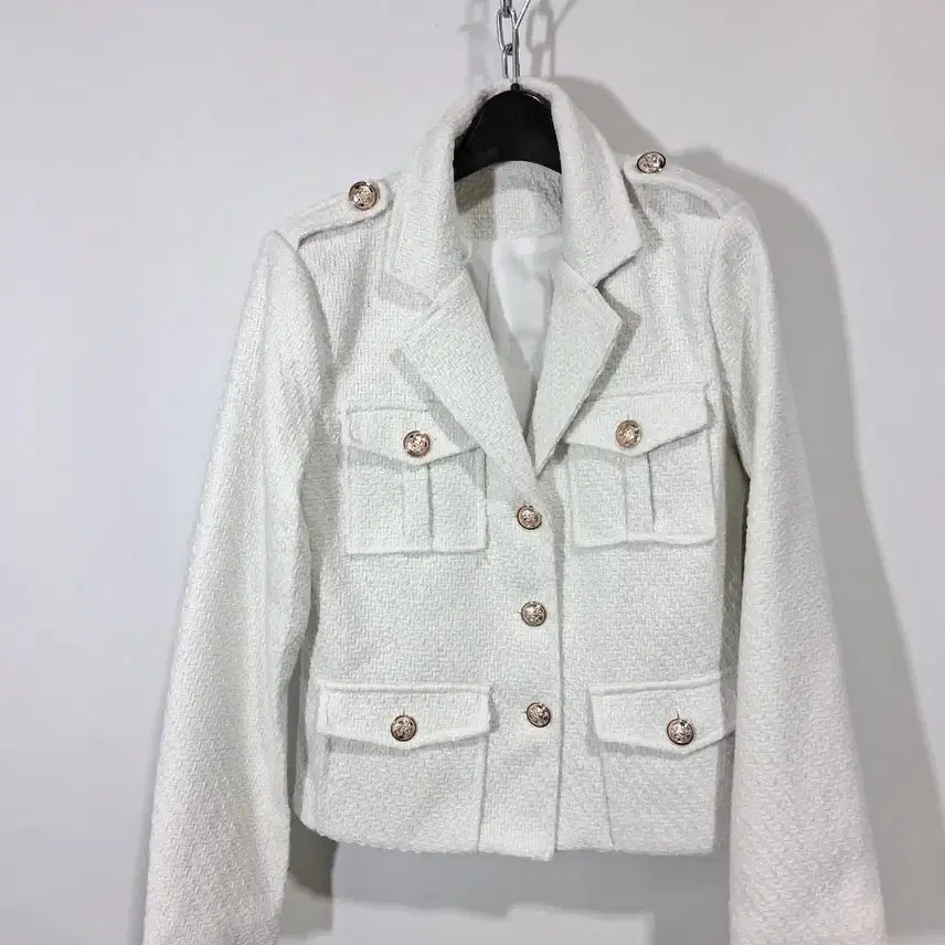 [BUNJANG] White Tweed Gold Button Jacket / 화이트 트위드 금장버튼 자켓