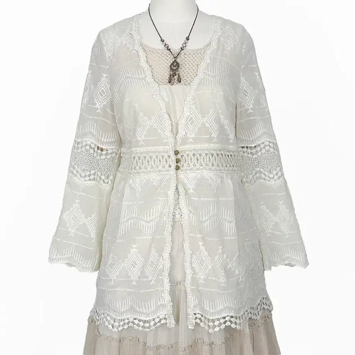 [BUNJANG] Vintage Lace Embroidery Chiffon Cardigan / 일본빈티지 레이스자수펀칭 쉬폰가디건아이보리 모리걸하구미룩갸루y2k 히피