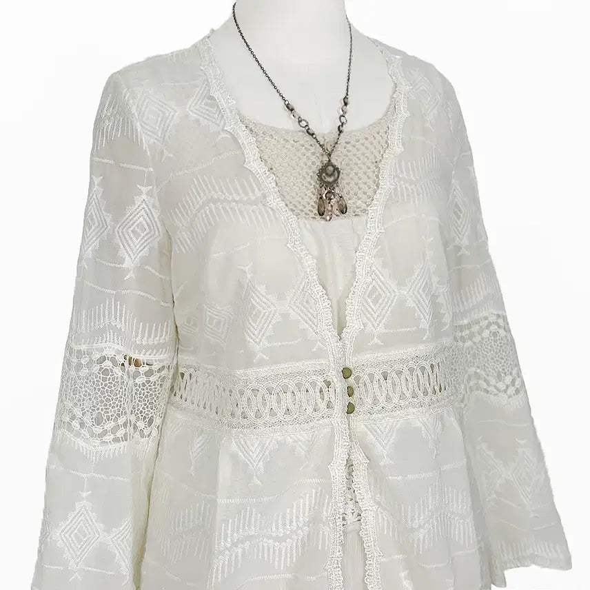 [BUNJANG] Vintage Lace Embroidery Chiffon Cardigan / 일본빈티지 레이스자수펀칭 쉬폰가디건아이보리 모리걸하구미룩갸루y2k 히피