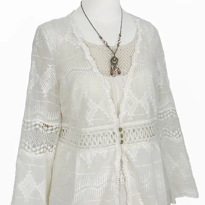 [BUNJANG] Vintage Lace Embroidery Chiffon Cardigan / 일본빈티지 레이스자수펀칭 쉬폰가디건아이보리 모리걸하구미룩갸루y2k 히피