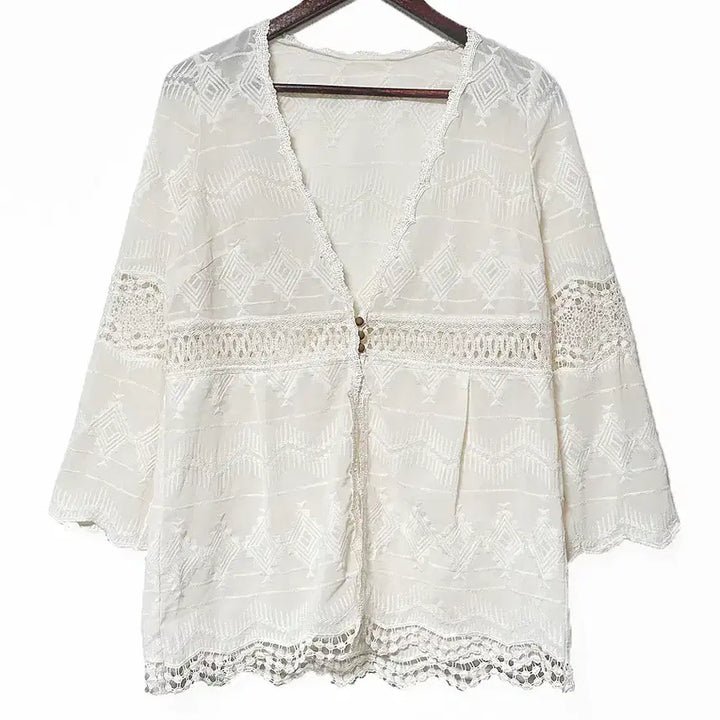 [BUNJANG] Vintage Lace Embroidery Chiffon Cardigan / 일본빈티지 레이스자수펀칭 쉬폰가디건아이보리 모리걸하구미룩갸루y2k 히피