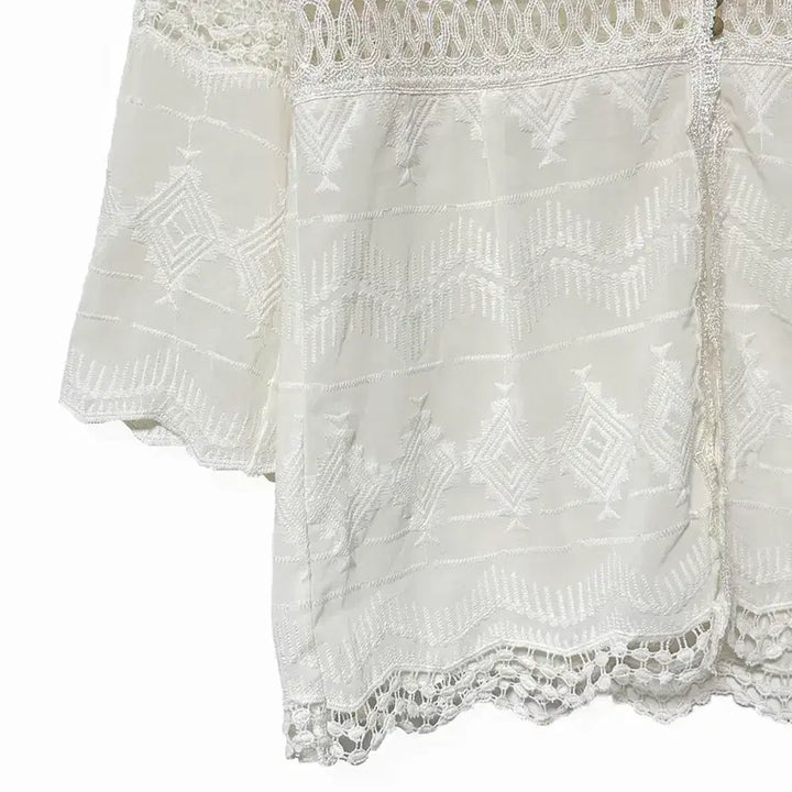 [BUNJANG] Vintage Lace Embroidery Chiffon Cardigan / 일본빈티지 레이스자수펀칭 쉬폰가디건아이보리 모리걸하구미룩갸루y2k 히피
