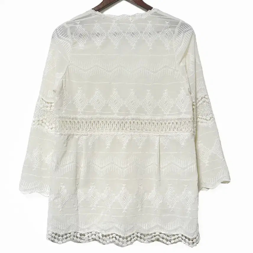 [BUNJANG] Vintage Lace Embroidery Chiffon Cardigan / 일본빈티지 레이스자수펀칭 쉬폰가디건아이보리 모리걸하구미룩갸루y2k 히피