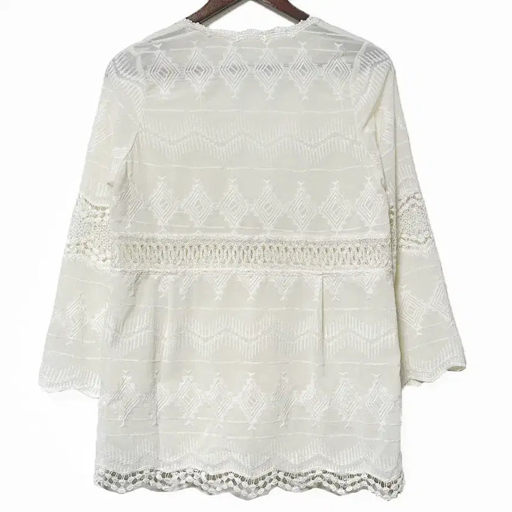 [BUNJANG] Vintage Lace Embroidery Chiffon Cardigan / 일본빈티지 레이스자수펀칭 쉬폰가디건아이보리 모리걸하구미룩갸루y2k 히피