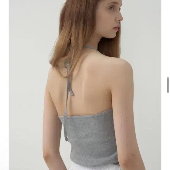 [BUNJANG] Mot Halter Sleeveless Top - Gray / 모트 홀터 슬리브리스 그레이