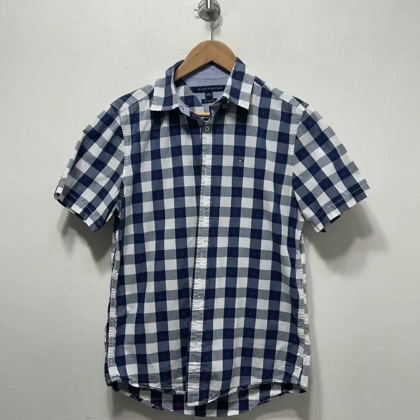 [BUNJANG] Tommy Hilfiger Gingham Check Anchor Short Sleeve Shirt / 타미힐피거 깅엄체크 닻 반팔셔츠 S