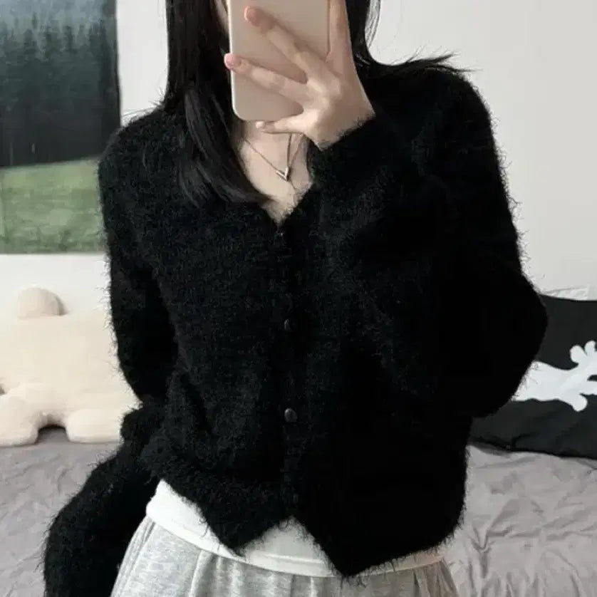 [BUNJANG] Angora V-neck Cardigan / 앙고라 니트 브이넥 가디건