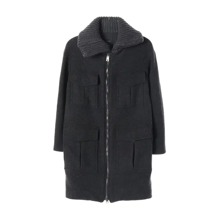 [BUNJANG] Theory Wool Blend Military Knit Collar Zip-Up Coat / 띠어리 울 블렌드 밀리터리 니트 카라 집업 코트