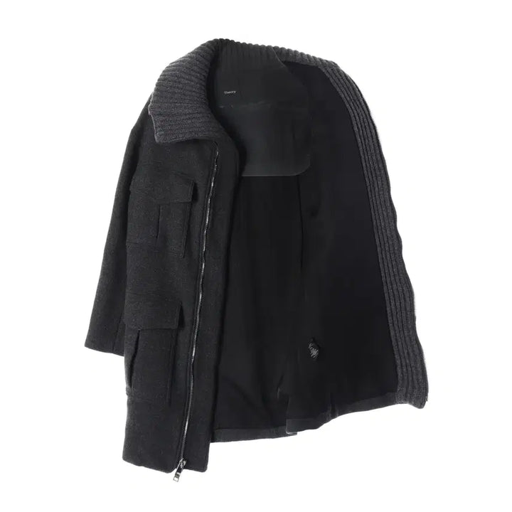 [BUNJANG] Theory Wool Blend Military Knit Collar Zip-Up Coat / 띠어리 울 블렌드 밀리터리 니트 카라 집업 코트