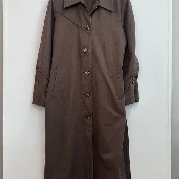 [SOLD OUT] 프리 간절기 봄 코트 마뗑킴 싱글 벨티드 롱 트렌치 코트 브라운