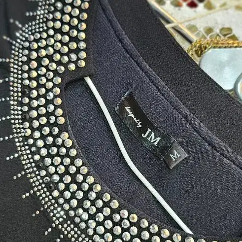 [BUNJANG] JM Black Long Sleeve Cubic Embellished Dress / JM 블랙 롱슬리브 큐빅 장식 원피스