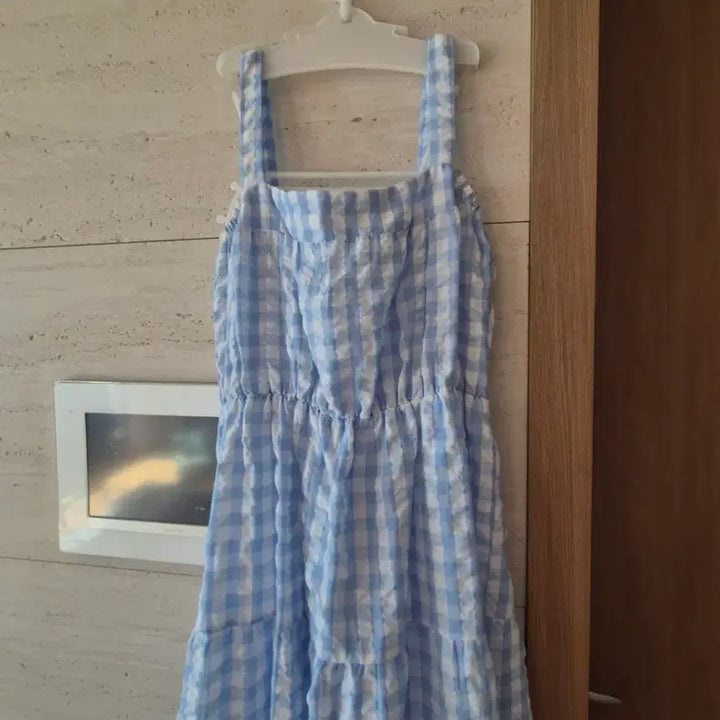 [BUNJANG] Blue Gingham Check Long Dress / 블루 깅엄체크 롱 원피스
