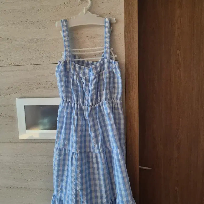 [BUNJANG] Blue Gingham Check Long Dress / 블루 깅엄체크 롱 원피스