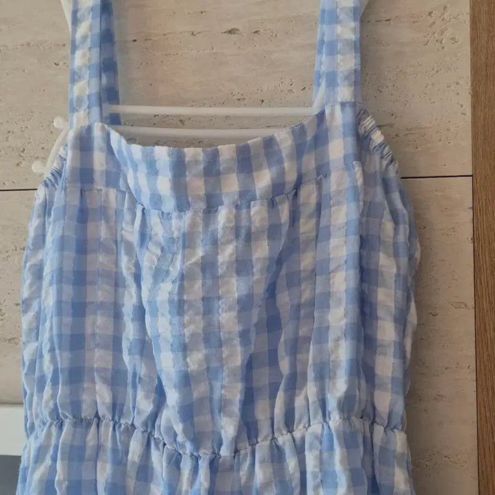 [BUNJANG] Blue Gingham Check Long Dress / 블루 깅엄체크 롱 원피스
