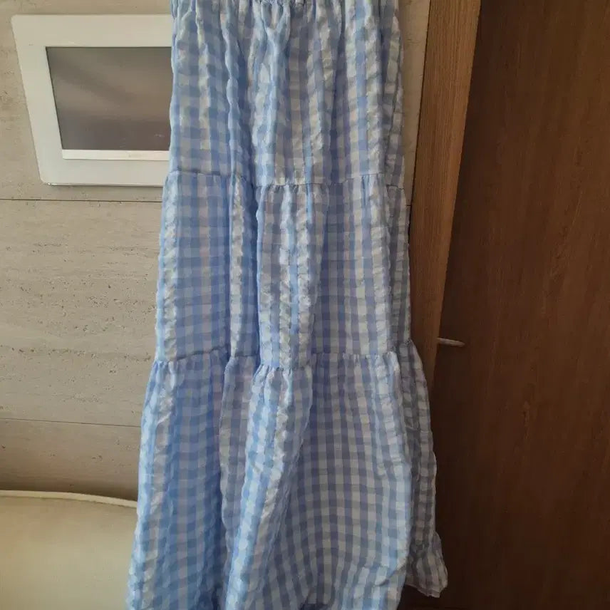 [BUNJANG] Blue Gingham Check Long Dress / 블루 깅엄체크 롱 원피스