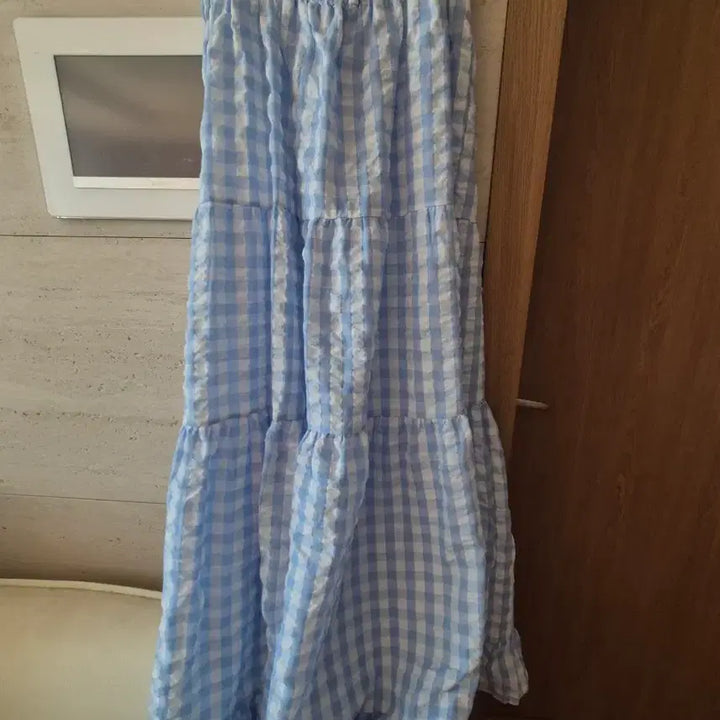 [BUNJANG] Blue Gingham Check Long Dress / 블루 깅엄체크 롱 원피스