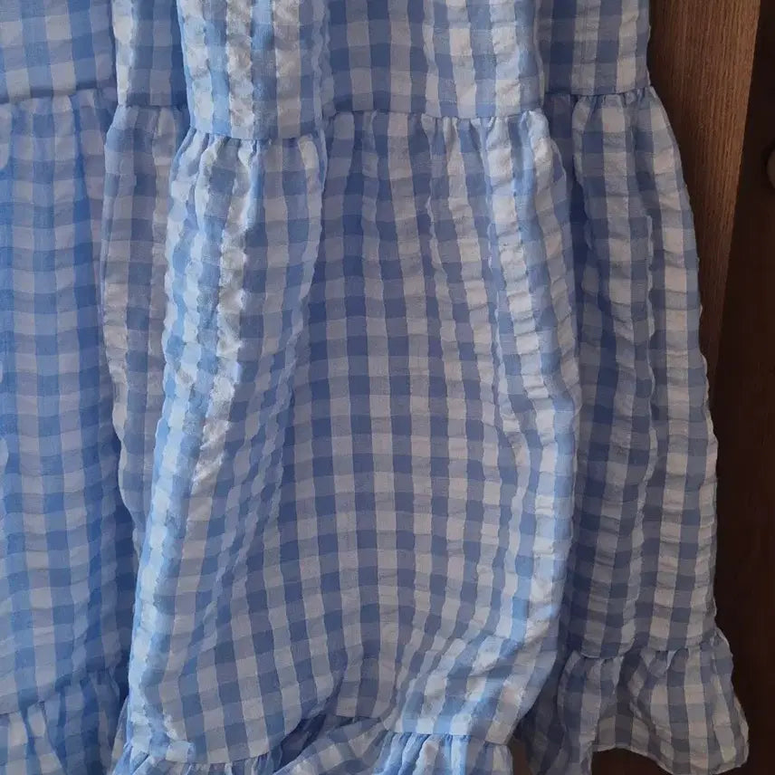 [BUNJANG] Blue Gingham Check Long Dress / 블루 깅엄체크 롱 원피스
