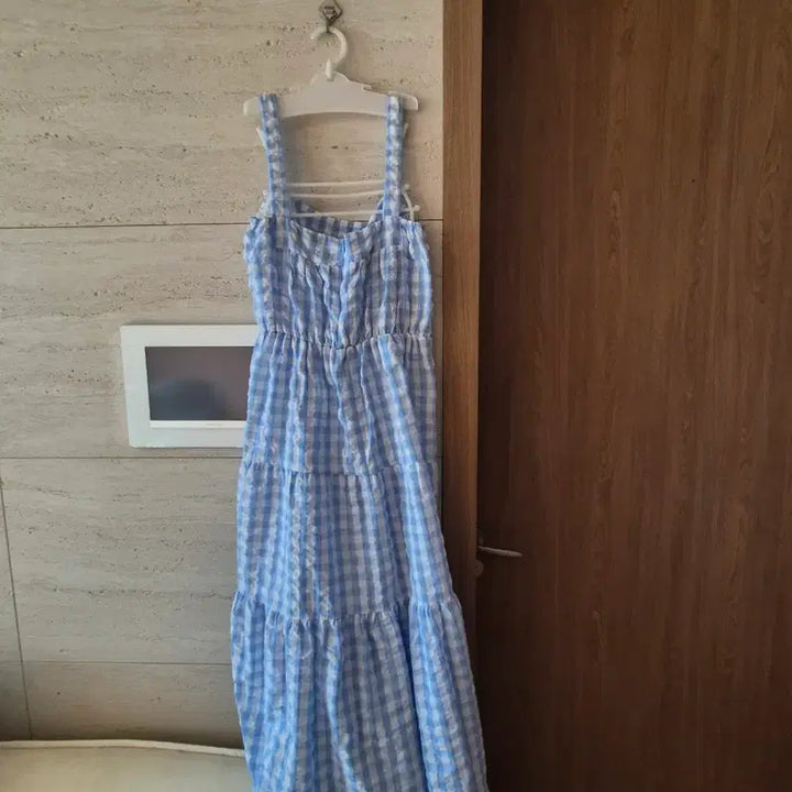 [BUNJANG] Blue Gingham Check Long Dress / 블루 깅엄체크 롱 원피스