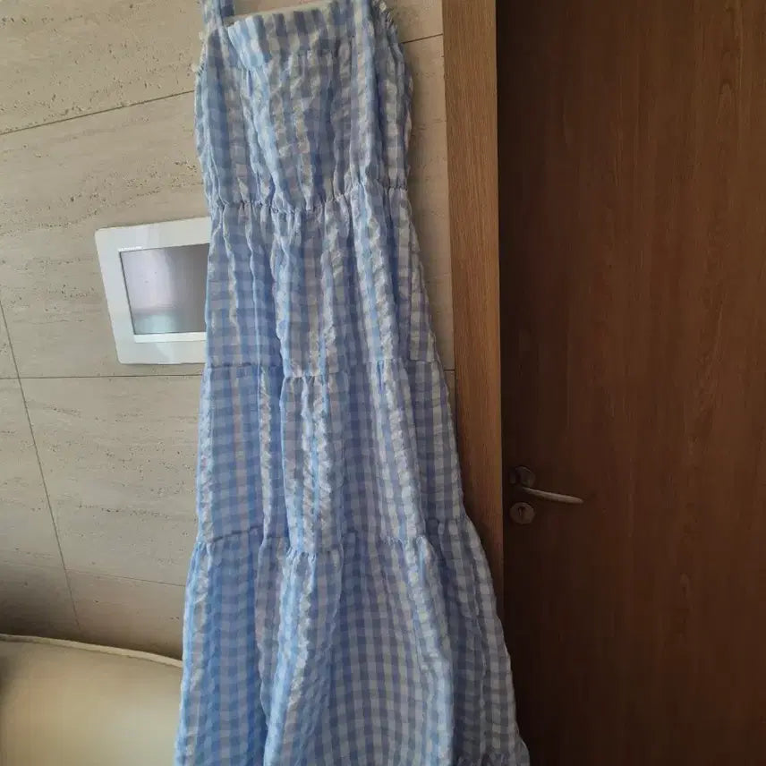 [BUNJANG] Blue Gingham Check Long Dress / 블루 깅엄체크 롱 원피스