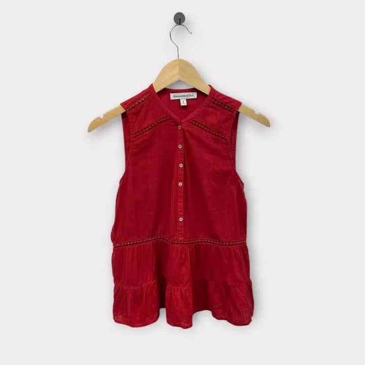 [BUNJANG] Abercrombie &amp; Fitch Red Frill Tank Top (S) / 아베크롬비 A&amp;F 레드 탑 프릴나시 S