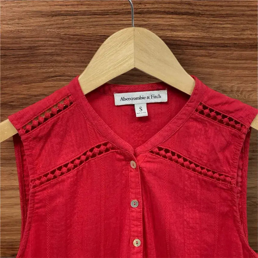 [BUNJANG] Abercrombie &amp; Fitch Red Frill Tank Top (S) / 아베크롬비 A&amp;F 레드 탑 프릴나시 S