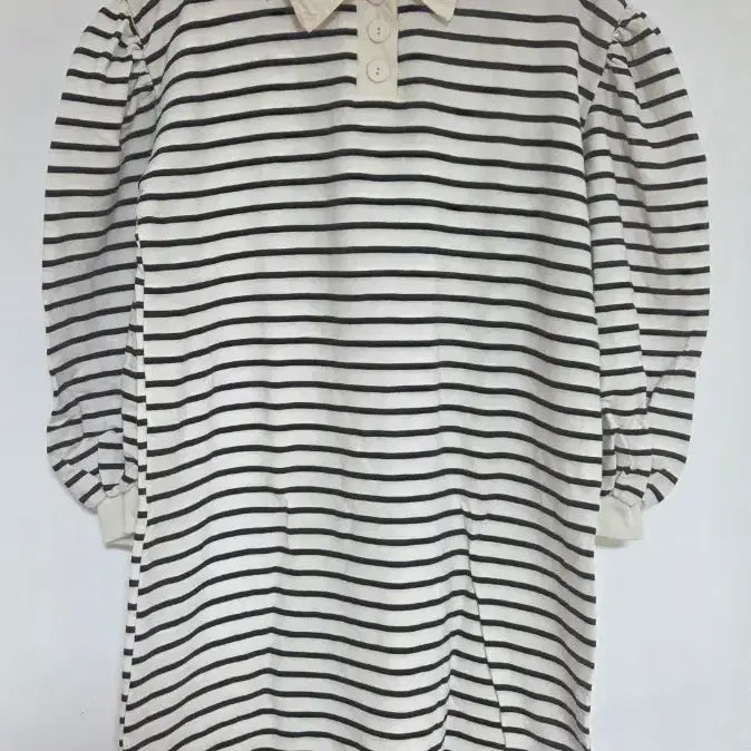 [BUNJANG] Striped Collar Neck Puff Sleeve Dress / 스트라이프 카라넥 퍼프 원피스