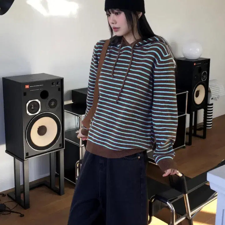 [BUNJANG] Nakita Striped Hooded Knit / 나키타 스트라이프 후드 니트