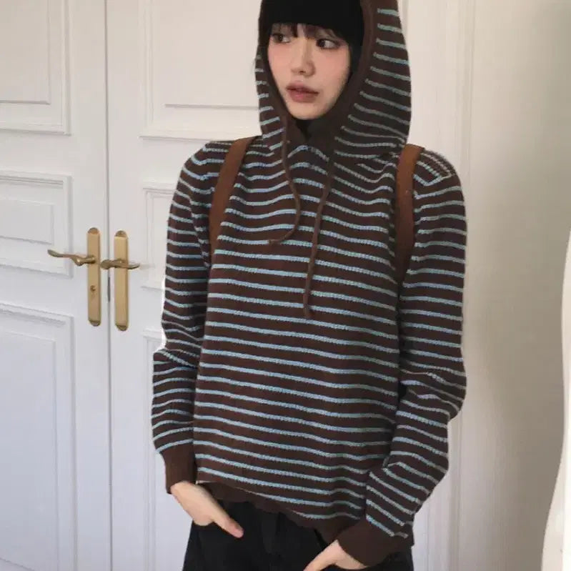 [BUNJANG] Nakita Striped Hooded Knit / 나키타 스트라이프 후드 니트