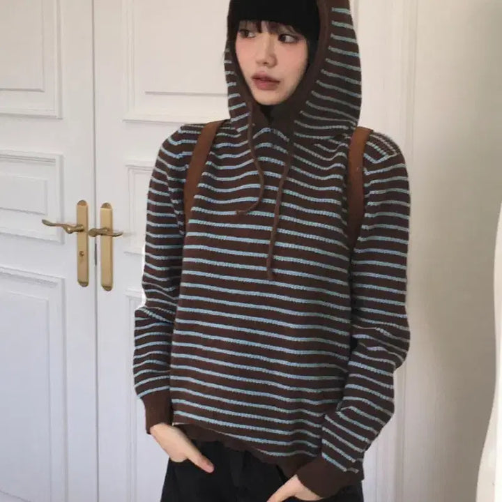 [BUNJANG] Nakita Striped Hooded Knit / 나키타 스트라이프 후드 니트
