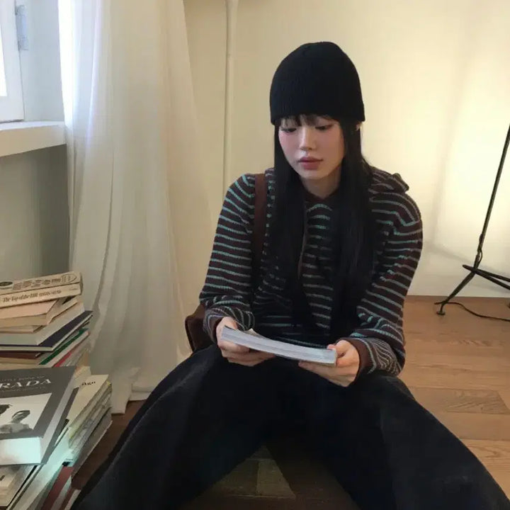 [BUNJANG] Nakita Striped Hooded Knit / 나키타 스트라이프 후드 니트