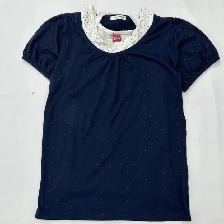 [BUNJANG] Disney Navy Dot Short Sleeve Blouse with Ribbon / 디즈니 네이비 도트 반팔 블라우스 리본