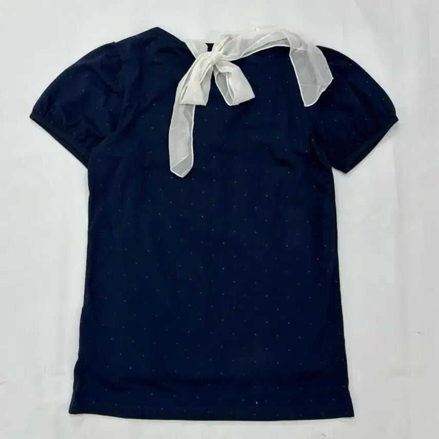 [BUNJANG] Disney Navy Dot Short Sleeve Blouse with Ribbon / 디즈니 네이비 도트 반팔 블라우스 리본