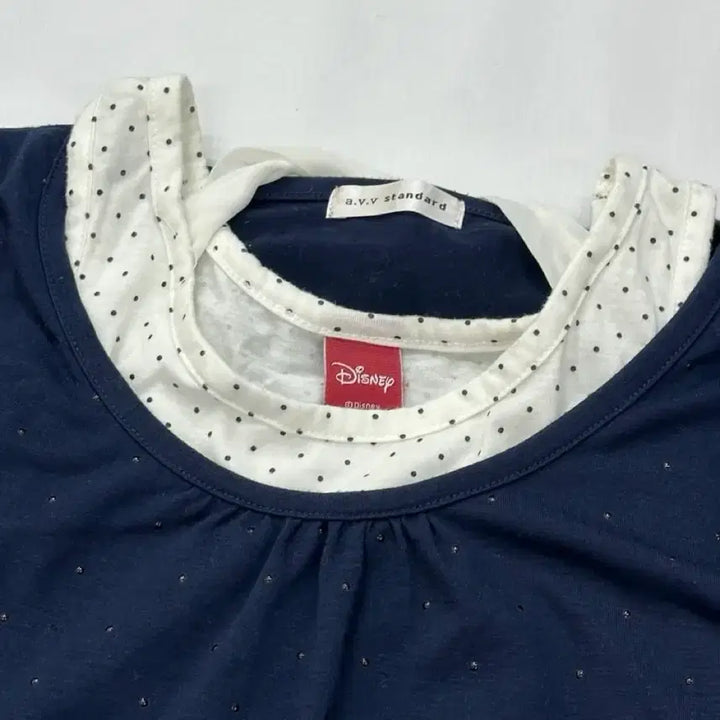 [BUNJANG] Disney Navy Dot Short Sleeve Blouse with Ribbon / 디즈니 네이비 도트 반팔 블라우스 리본