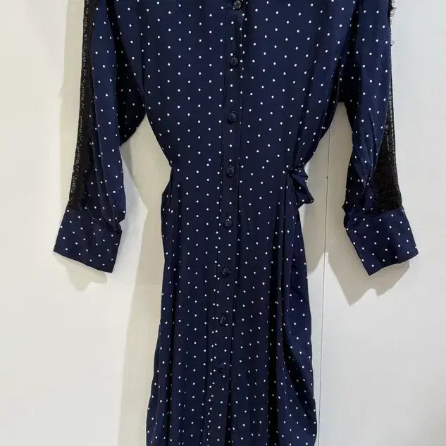 [BUNJANG] ZARA Dot Long Dress with Lace and See-through Detail / 자라 도트 롱원피스 허리리본 슬림핏 레이스 시스루 여리핏 원피스