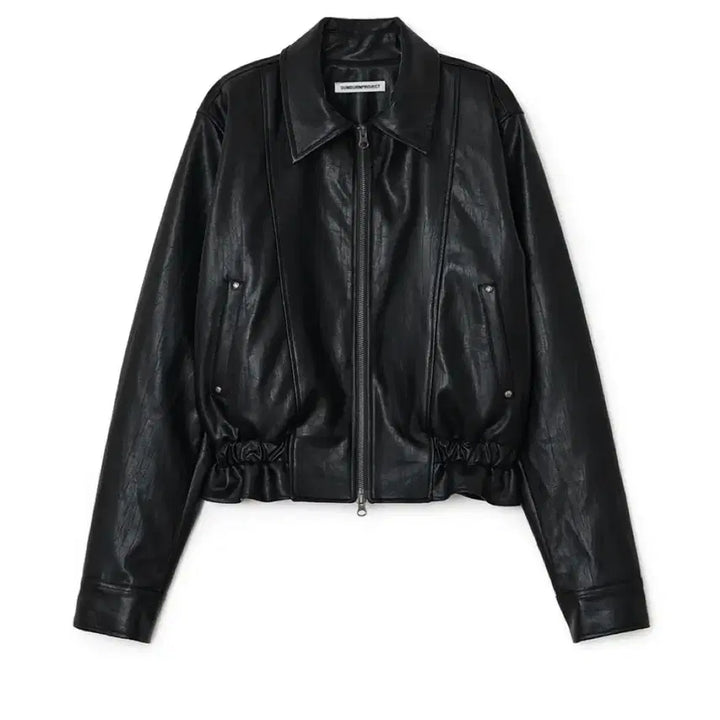 [BUNJANG] Sunburn Project Black Faux Frill Leather Jacket / 썬번프로젝트 Faux Leather Frill Jumper 레더 자켓