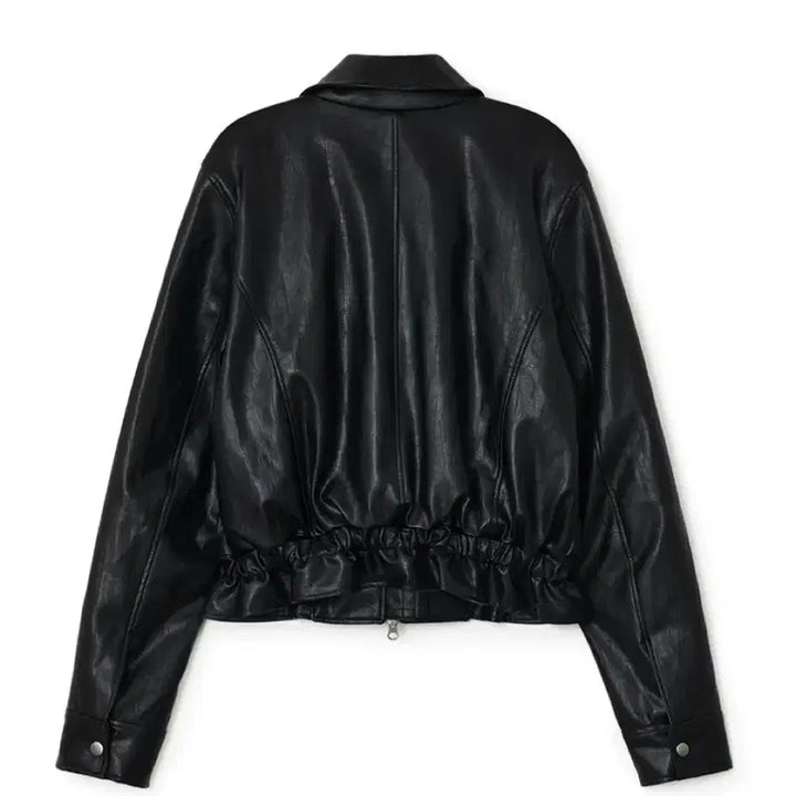 [BUNJANG] Sunburn Project Black Faux Frill Leather Jacket / 썬번프로젝트 Faux Leather Frill Jumper 레더 자켓
