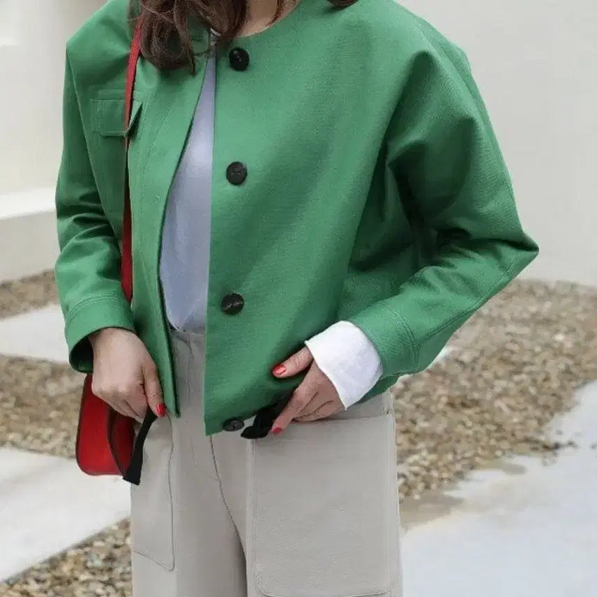 [BUNJANG] BENETTI Round Short Cropped Jacket Green / 제평 베네띠 BENETTI 라운드 숏 자켓 크롭 자켓 그린 초록 리틀블랙