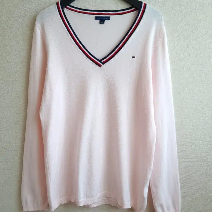[BUNJANG] Tommy Hilfiger Pink V-neck Knit Sweater / 타미힐피거 핑크색 브이넥 니트