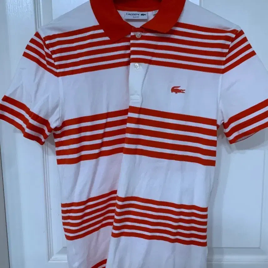 [BUNJANG] Lacoste Stripe Short Sleeve Polo Shirt / 라코스테 스트라이프 반팔 카라티 레드 남95