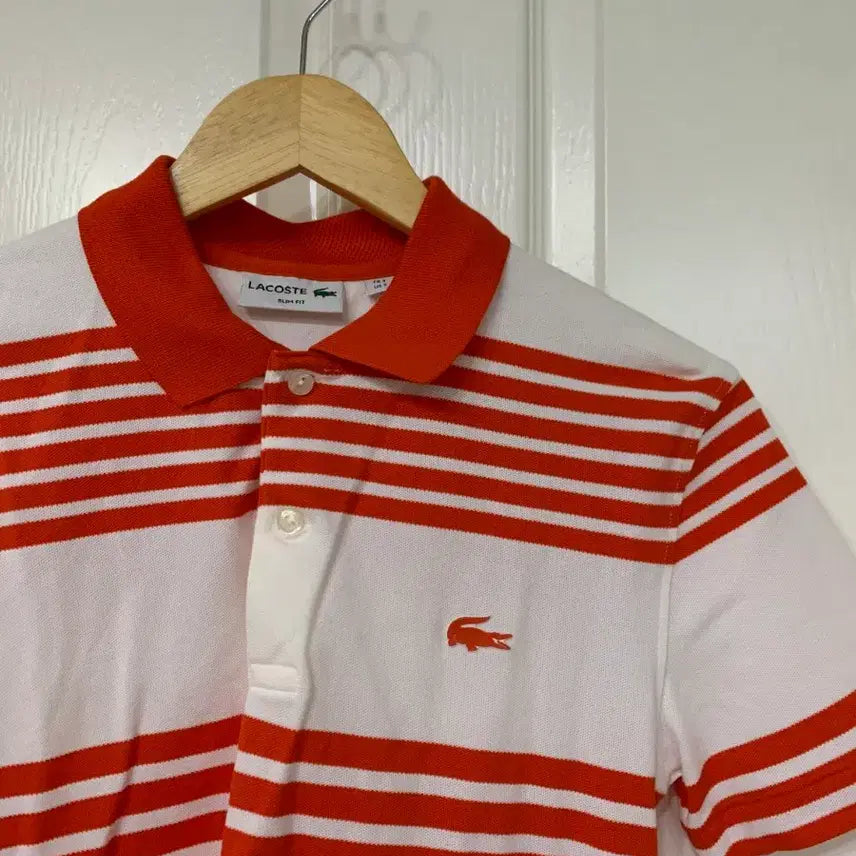 [BUNJANG] Lacoste Stripe Short Sleeve Polo Shirt / 라코스테 스트라이프 반팔 카라티 레드 남95